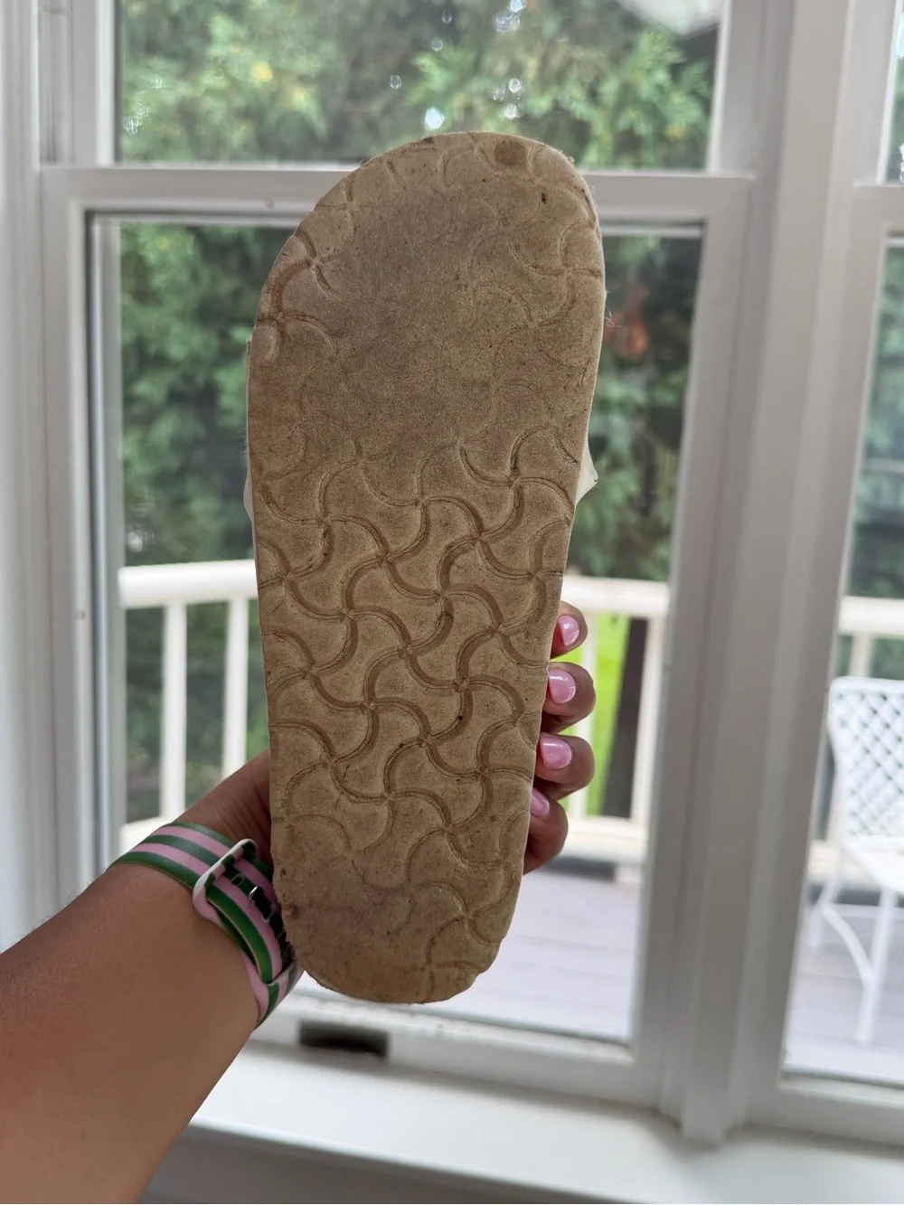 Well worn Birkenstocks Arizona white sandals EU size 38 US size 7